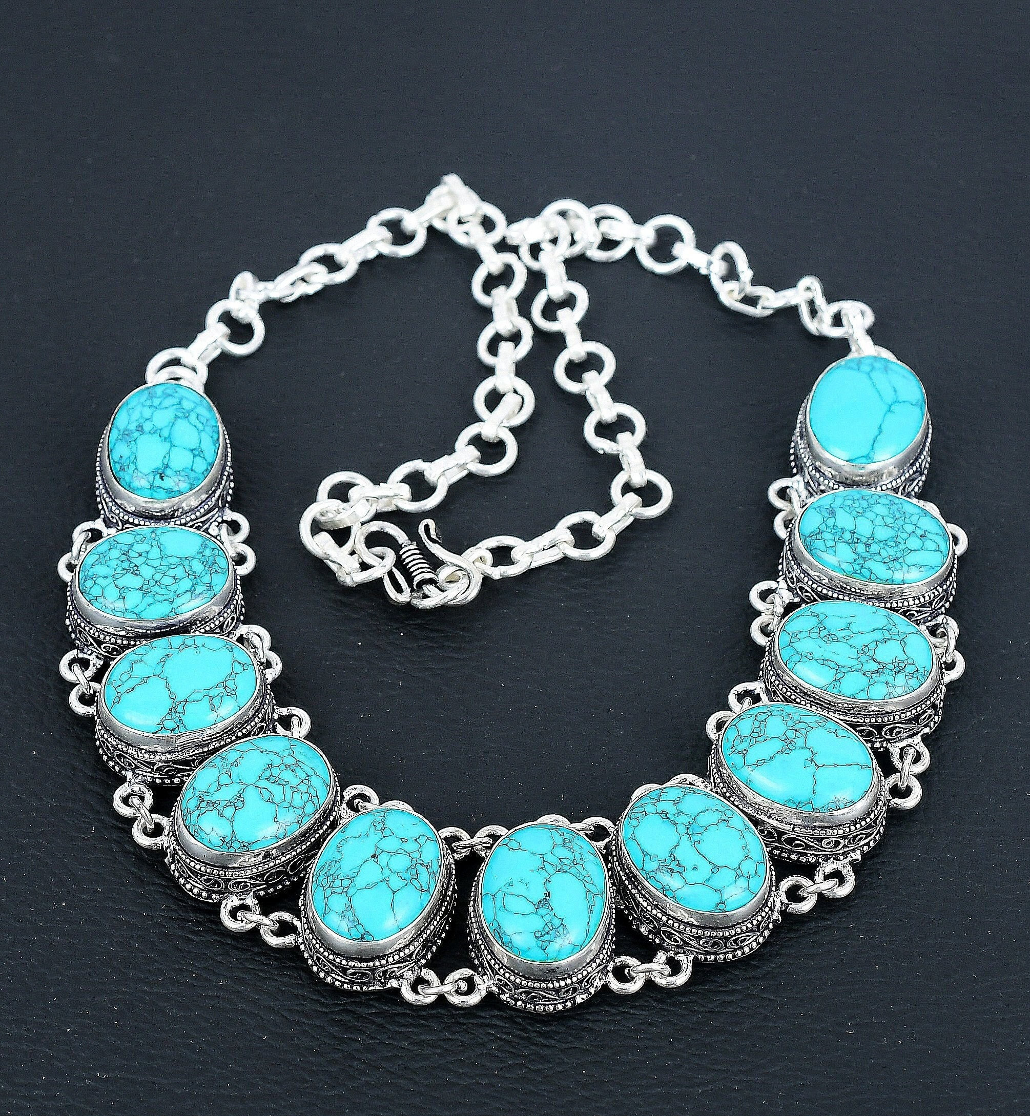 Turquoise Gemstone Handmade 925 Sterling Silver Jewelry Set Necklace, Antique Turquoise Bracelet Necklace For Women, Necklace For Gifts