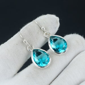 Swiss Blue Topaz Earring, 925 Sterling Silver Earring Beautiful Gemstone Cabochon Stone Earring Birthday Earring Gift For Her For Women