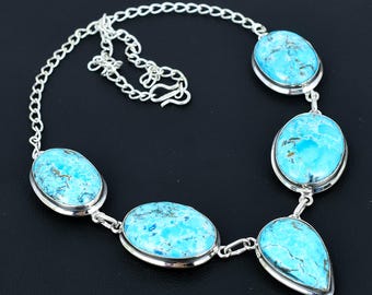 Natural Turquoise Real Gemstone Handmade 925 Sterling Silver Necklace, Silver Gemstone Necklace, Turquoise Necklace For Women, For Gifts