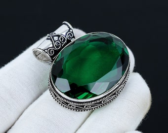 Colgante de turmalina verde, colgante de plata de ley 925, colgante de joyería hecha a mano, colgante antiguo, piedra preciosa, colgante verde, regalo para mamá