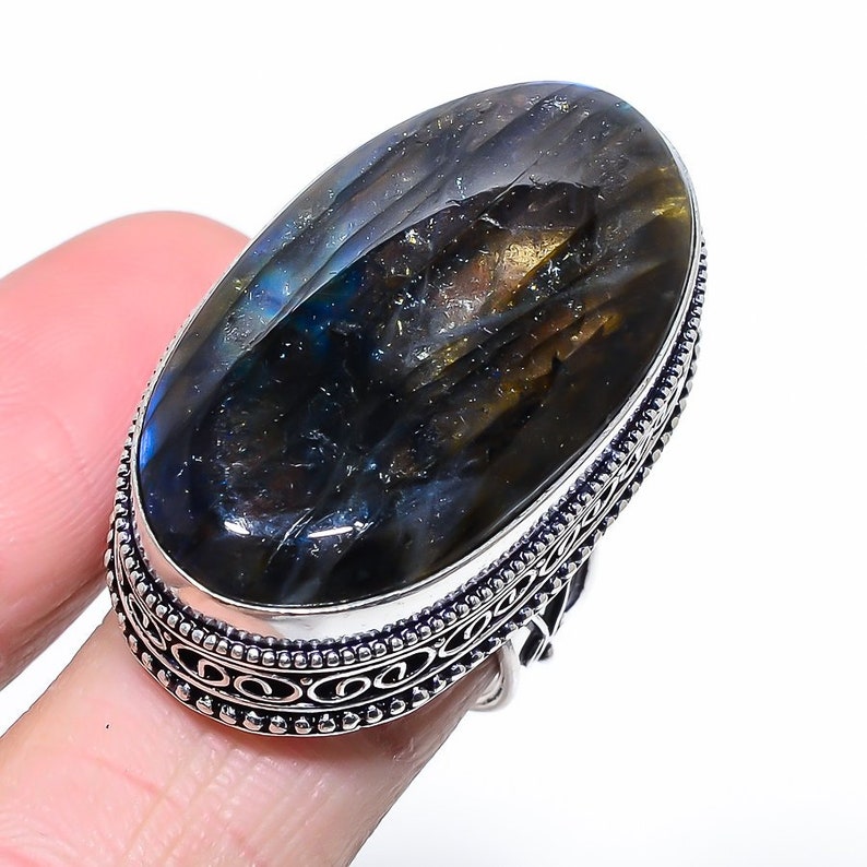 925 Sterling Silver Ring Labradorite Vintage Ring For Gift Natural Labradorite Gemstone Handmade Ring In Vintage Style Designer Ring