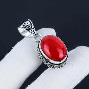 Beautiful Red Coral Gemstone Pendant, 925 Sterling Silver Jewelry, Handmade Gifts, Natural Gemstone Pendant, Boho Pendant For Love Gifts