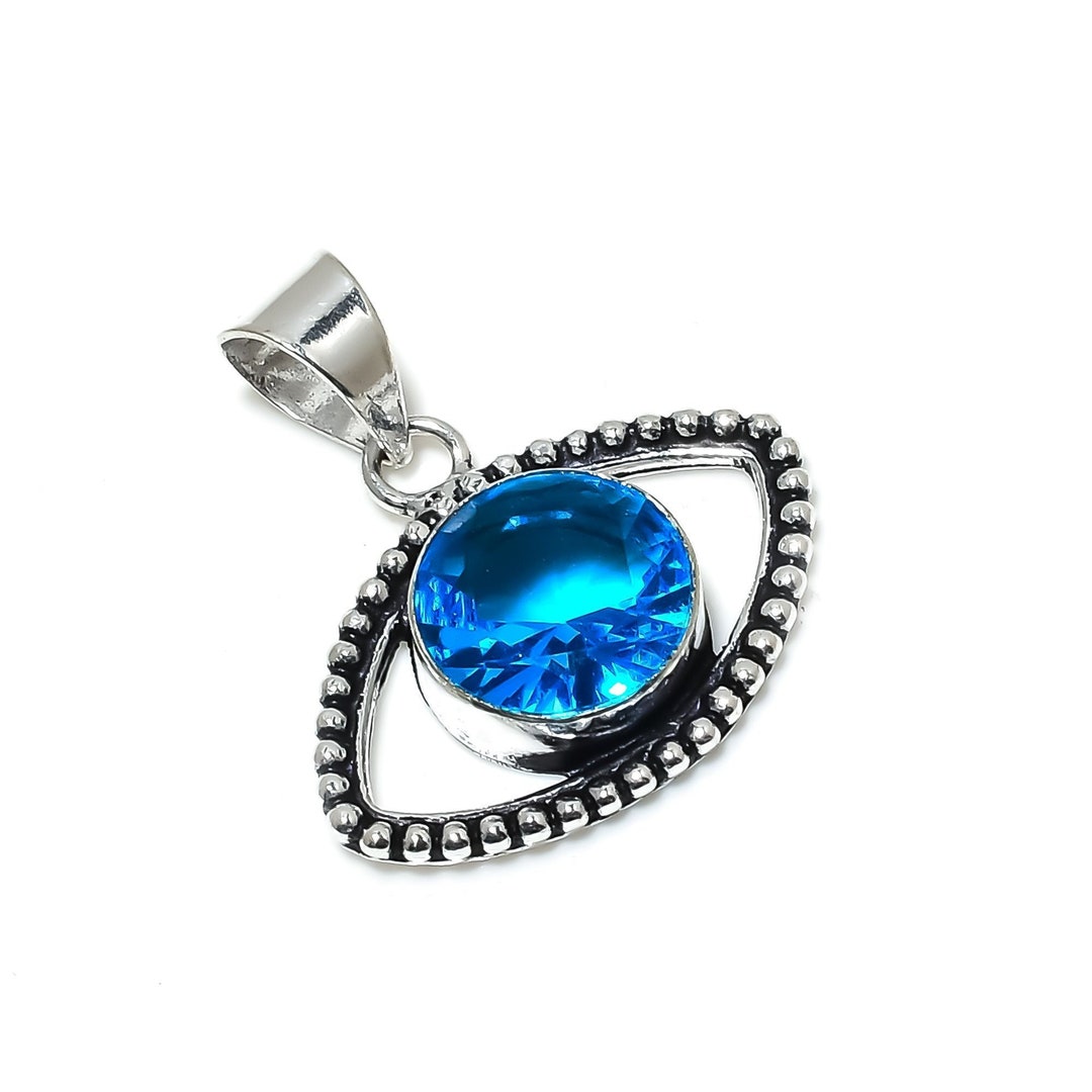 Swiss Blue Topaz Eye Pendant 925 Sterling Silver Pendant Swiss Blue ...