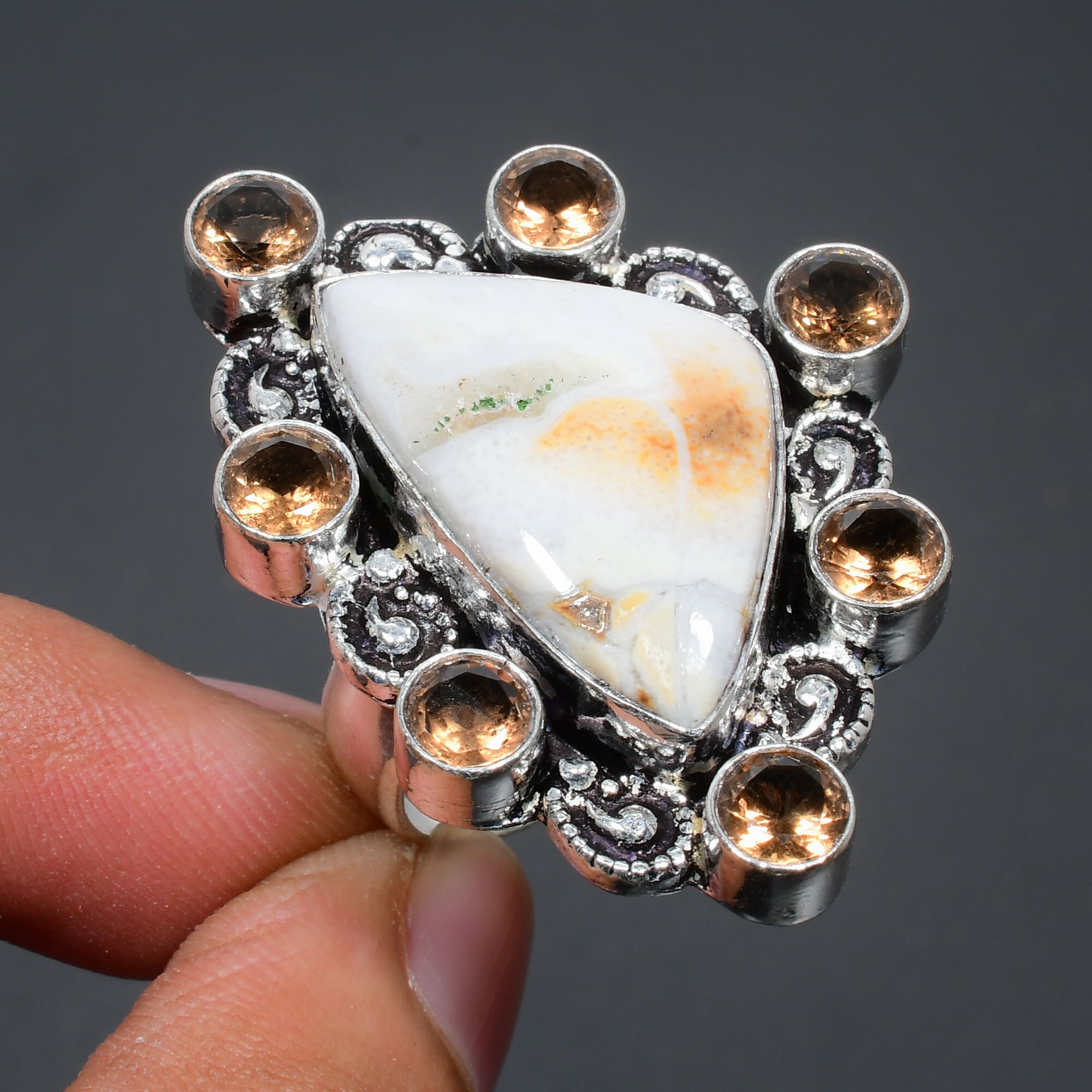 White Coral Gemstone Handmade Ring Ring Size 9 White Coral Etsy