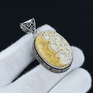 Fossil Coral Pendant, 925 Sterling Silver Pendant, Fossil Coral Handmade Pendant, Antique Fossil Coral Jewelry Gifts For Her, Gifts For Her