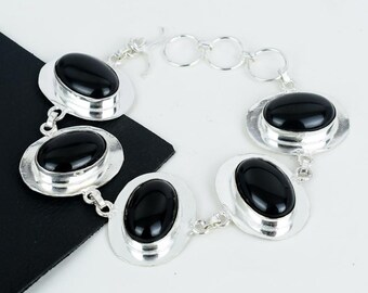 Handmade 925 Sterling Silver Black Onyx Bracelet – Adjustable Toggle Closure, 7-8 Inch