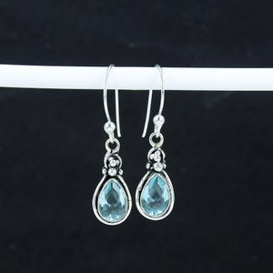 Aquamarine Teardrop Dangle Earrings: Sterling Silver Gemstone