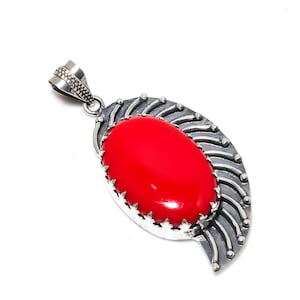 Red Coral Gemstone Pendant 925 Sterling Silver Pendant Red Coral Gemstone Pendant Silver Handmade Pendant Garnet Jewelry Gift For Women