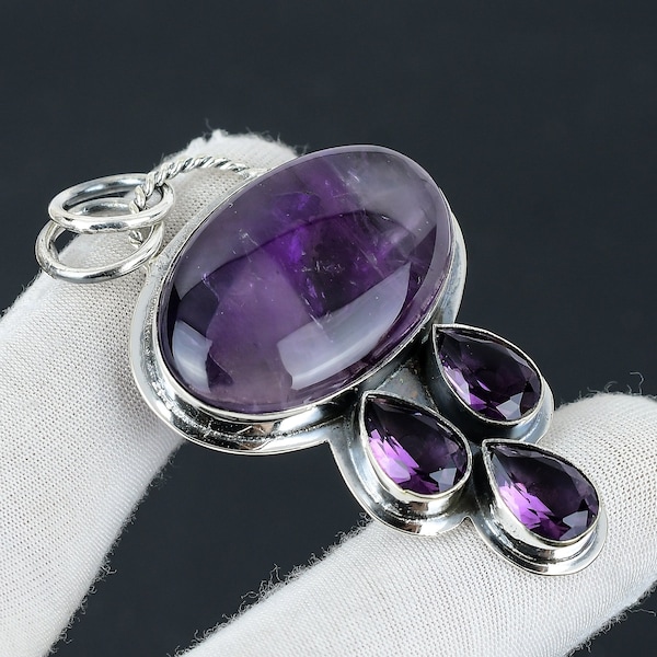 Amethyst Gemstone Silver Pendant, Amethyst 925 Sterling Silver Jewelry Pendant, Natural Amethyst Pendant For Gifts, Amethyst Unisex Pendant