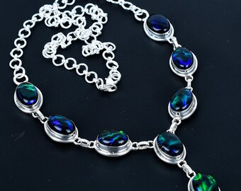 Collana Artigianale In Argento 925 Con Opale Australiano Triplets &ndash; Blu, Fatta A Mano (India)
