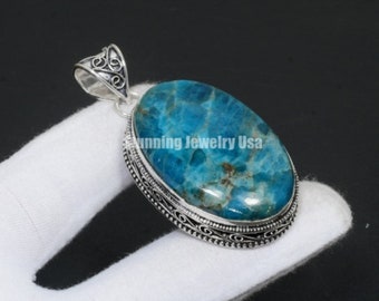 Neon Blue Apatite Gemstone Pendant 925 Sterling Silver Pendant Silver Pendant Jewelry Designer Pendant For Women Gift For Her Mother