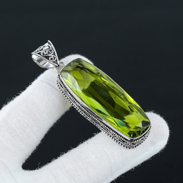 Long Peridot Gemstone Necklace, Peridot 925 Sterling Silver Jewelry Pendant, Silver Peridot Jewelry, Pendant For Her, Pendant For Gifts