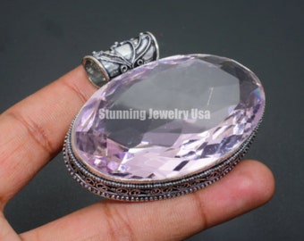 Colgante hecho a mano de piedra preciosa de Kunzite rosa grande * Colgante de plata de ley 925 * Colgante de plata de Kunzite rosa * Colgante de Kunzite rosa para mamá