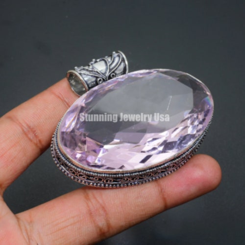 Grand pendentif fait main de pierre gemme rose de Kunzite * Pendentif en argent sterling 925 * Pendentif rose en argent de Kunzite * Pendentif rose de Kunzite pour maman