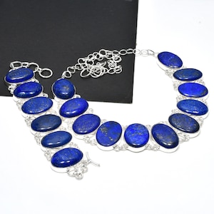 Lapis Lazuli Natural Gemstone Jewelry Set, Handmade 925 Sterling Silver Jewelry Set, Lapis Lazuli Necklace Bracelet Set Jewelry For Women