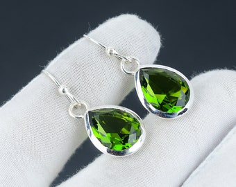 Peridot Earring, 925 Sterling Silver Earring Beautiful Gemstone Cabochon Stone Earring Birthday Peridot Earring Gift For Her For Women