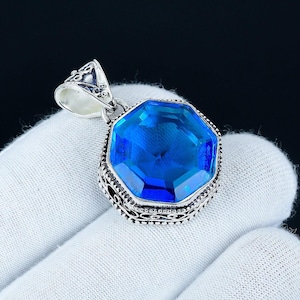Swiss Blue Topaz Gemstone Pendant 925 Sterling Silver Unique Pendant, Handmade Jewelry, Everyday Wear Jewelry, Birthday Gifts For Her