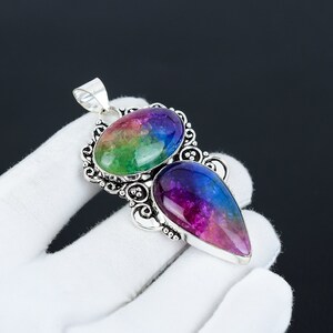 Ciondolo in quarzo solare arcobaleno, collana con ciondolo in argento sterling 925, pietra preziosa solare arcobaleno, ciondolo per regalo di Natale, ciondolo per lei