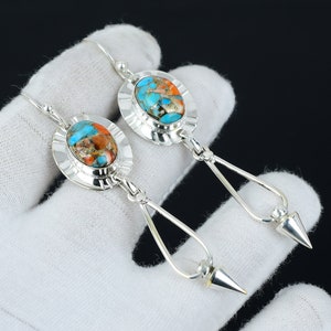 Orange Spiny Oyster Earring, Silver Earring, Gemstone Earring, 925 Sterling Silver Earring, Spiny Oyster Natural Gemstone,Meditation Earring