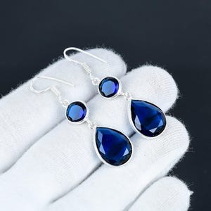 ブルーサファイアイヤリング：925スターリングシルバーカボションストーン