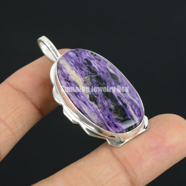 Charoite Pendant Natural Charoite Gemstone Handmade 925 Sterling Silver Pendant Handmade pendant Halloween Jewelry Christmas Gift