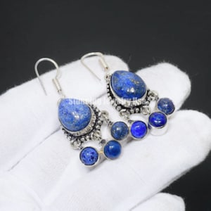 Lapis Lazuli Gemstone 925 Sterling Silver Earring Birthstone 925 Solid Sterling Silver Earring Lapis Lazuli Women Gemstone Earrings For Her