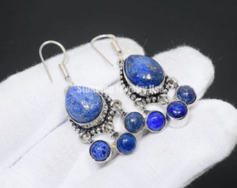Lapis Lazuli Gemstone 925 Sterling Silver Earring Birthstone 925 Solid Sterling Silver Earring Lapis Lazuli Women Gemstone Earrings For Her