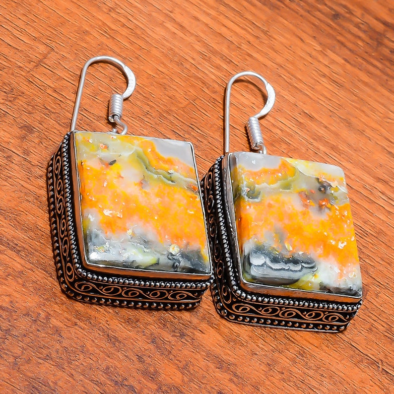 Boho Silver Earring Gift Idea Top Quality Bumblebee Gemstone Handmade Vintage Earring 925 Sterling Earring Yellow Stone Earring