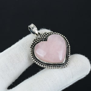 Rosenquarz Anhänger, 925 Sterling Silber Schmuck Anhänger, Handgefertigter Anhänger, Herz Edelstein Anhänger, Thanksgiving Geschenke, Weihnachtsgeschenke