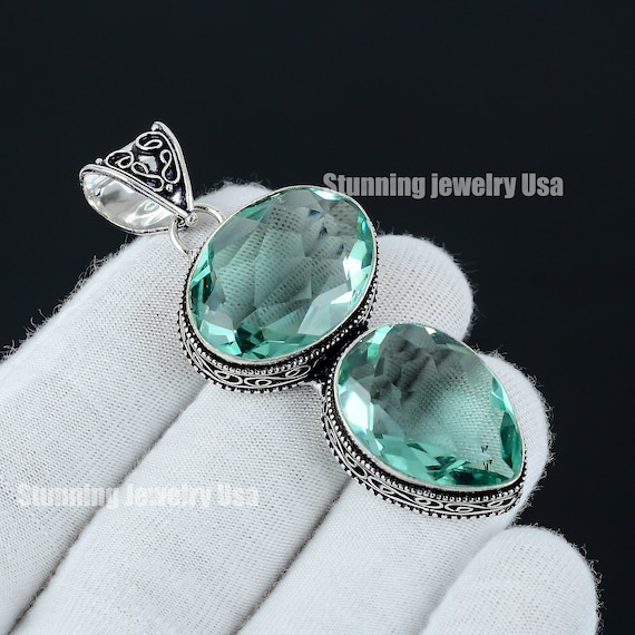 Green Apatite Double Gemstone Handmade 925 Sterling Silver Pendant Green Apatite Necklace Jewelry Green Apatite Necklace for Women for Her Etsy