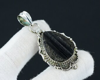 Black Tourmaline Pendant, Natural Black Tourmaline Jewelry, 925 Sterling Silver Jewelry, Handmade Jewelry Pendant, Unisex Pendant For Gift