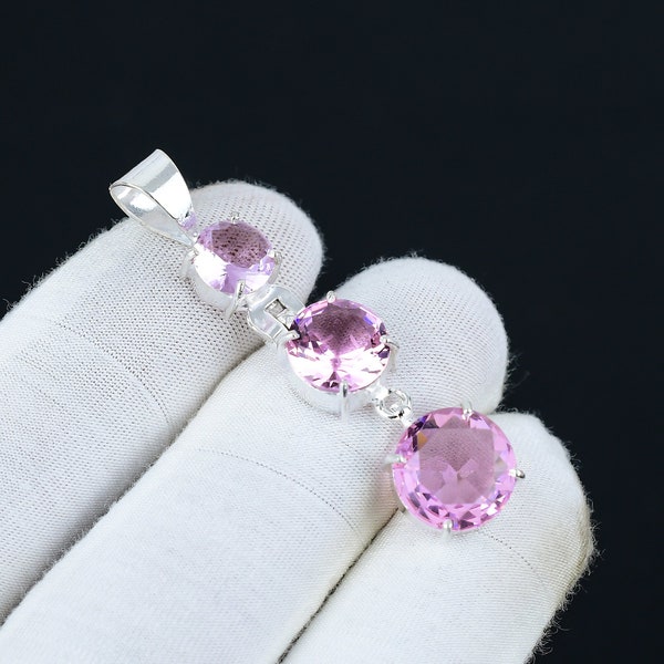 Pink Kunzite Gemstone, 925 Sterling Silver Handmade Jewelry Silver Pendant, Bohemian Pendant, Prong Pendant, Gifts For Mom, Gifts For Her