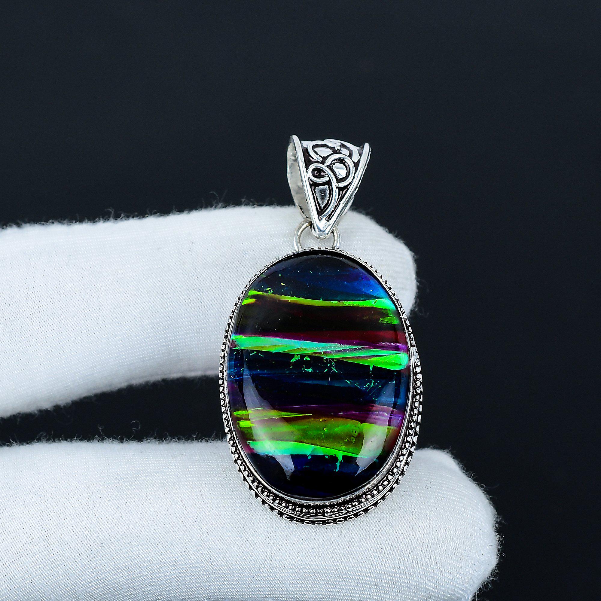 Ciondolo Ammolite Naturale In Argento 925 Fatto A Mano - Gioiello Unico Dall'India