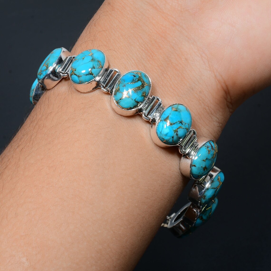 Copper Blue Turquoise Bracelet Copper Blue Turquoise Natural Etsy