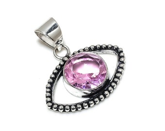 Colgante de ojo de Kunzite rosa 925 colgante de plata de ley Kunzite rosa hecho a mano plata rosa piedra preciosa joyería colgante para idea de regalo de Navidad