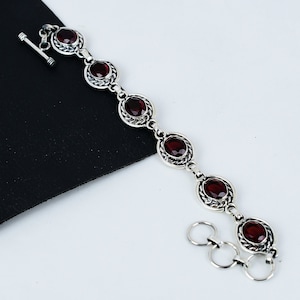 Red Garnet Gemstone Bracelet, 925 Sterling Silver Bracelet, Garnet Handmade Bracelet, Thanksgiving gifts, Christmas Gifts, Gifts For Women