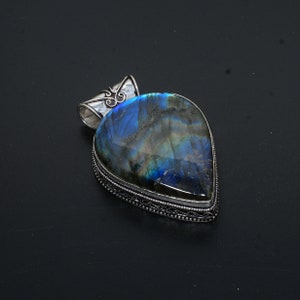 Blue Fire Labradorite Gemstone Handmade 925 Sterling Silver Pendant, Antique Labradorite Jewelry Pendant Gift For mother's Day Gift image 5