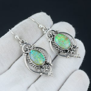 Yellow Triplet Fire Opal Earring, Opal Silver Earring, Cabochon Earring, 925 Sterling Silver Earring, Gemstone Earring, Dangle Earring