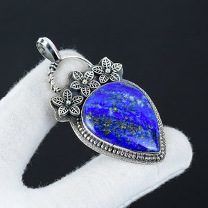 Lapis Lazuli Gemstone Natural Pendant, 925 Sterling Silver Handmade Jewelry Gifts, Bohemian Jewelry, Christmas Gifts, Thanksgiving Gifts