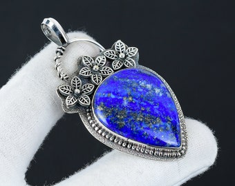 Pendentif naturel en lapis lazuli, bijoux faits main en argent sterling 925, bijoux bohèmes, cadeaux de Noël, cadeaux d'action de grâces