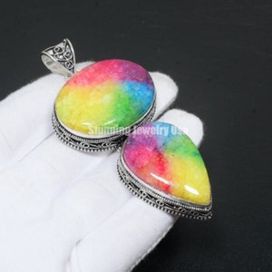 Ciondolo solare arcobaleno con collana a catena in argento Collana con ciondolo in argento sterling 925 Ciondolo solare arcobaleno di grandi dimensioni Gioielli fatti a mano Regalo