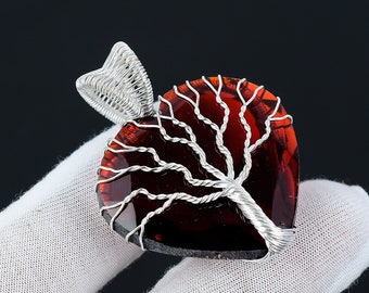 Red Garnet Tree of Life Pendant 925 Sterling Silver Wire Wrapped Pendant Garnet Pendant Gemstone Silver Handmade Pendant Necklace For Gift