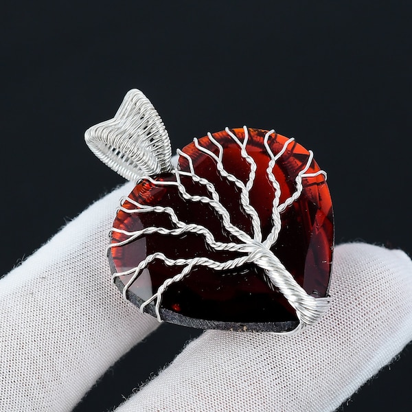 Red Garnet Tree of Life Pendant 925 Sterling Silver Wire Wrapped Pendant Garnet Pendant Gemstone Silver Handmade Pendant Necklace For Gift