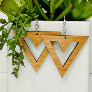 Wooden Earrings, Laser Cut Earrings, Triangle Earrings, Thinking of You Gift, Gift for Women,