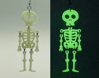 Skeleton Earrings, Glow in the Dark Skeleton Dangle, Halloween Earrings, Gift for Best Friend