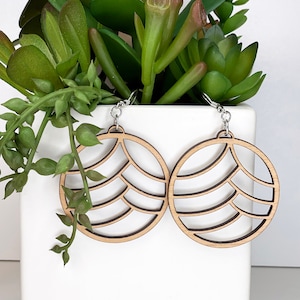 Laser Cut Drop Earrings with Subtle Mermaid Design - Wood Drop Earrings - Boho Earrings - Gift for Friend