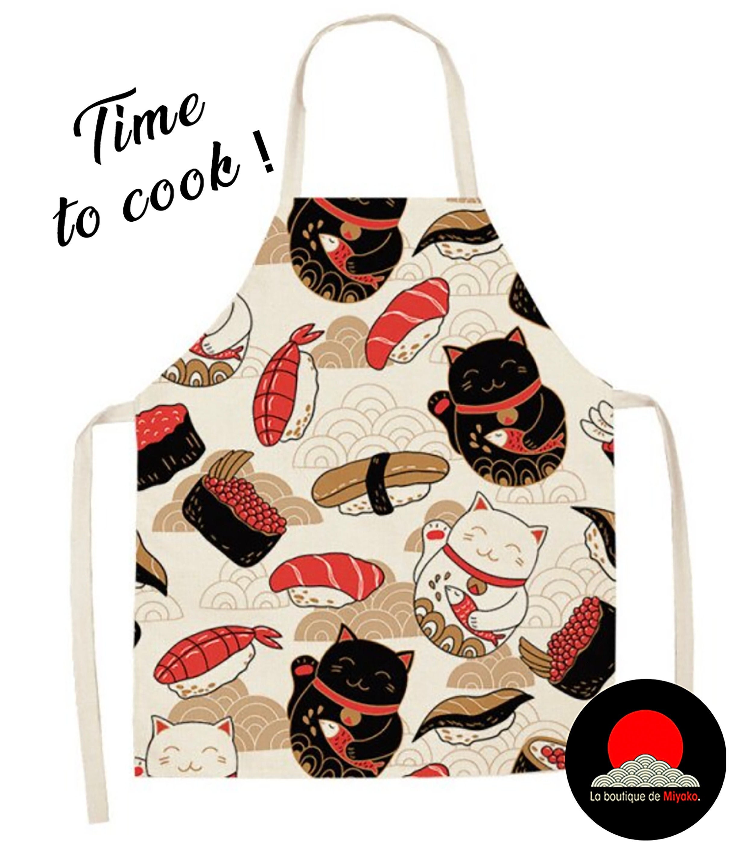 Tablier de Cuisine en Coton et Lin, Imprimé Kawaii