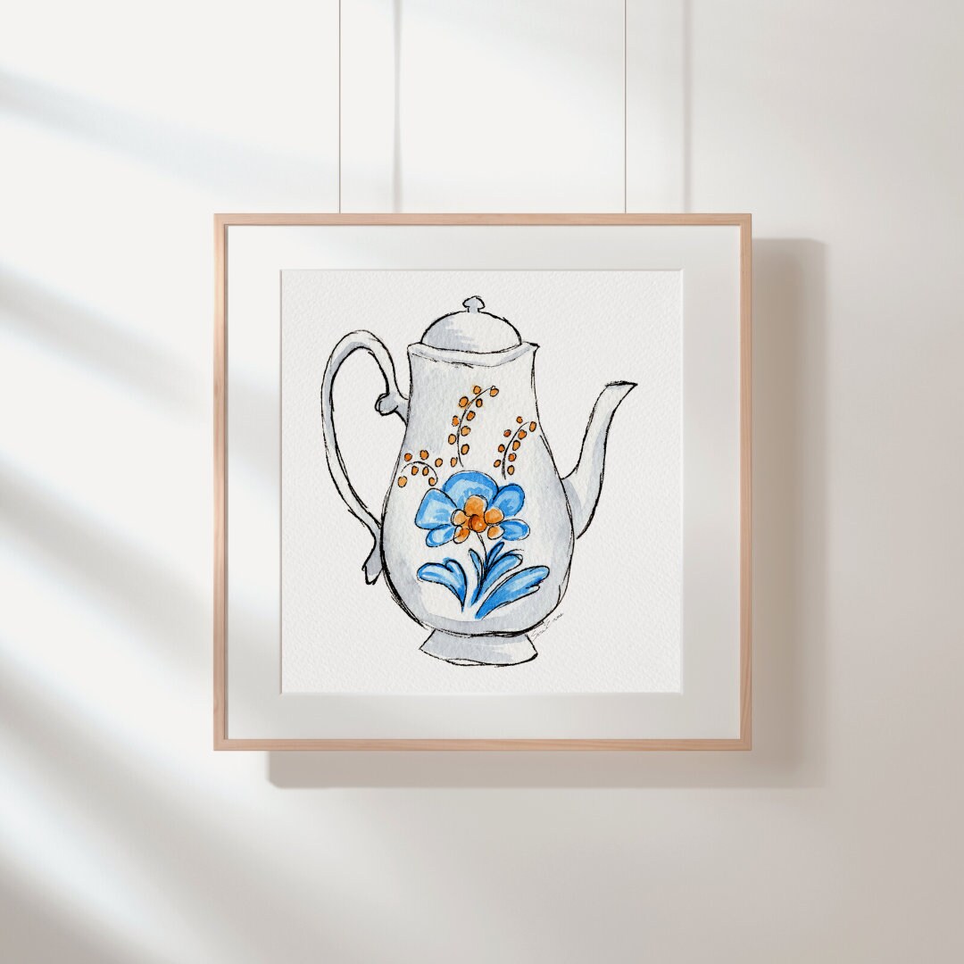 Teapot, Watercolor Teapot Art Print, Unframed Art, Tea Lover, Vintage