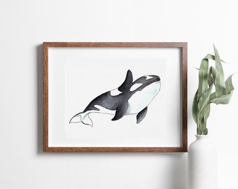 Orca, Watercolor Orca, Watercolor Whale, Watercolor Art Print, Under the Sea, Nautical, Killer Whale, Whale, Whale Illustration, Wall Art