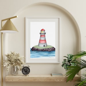 Watercolor Lighthouse Art Print - Nautical Art Print - Unframed Art Print - Coastal Home Decor - Beach House Decor - Lighthouse - Watercolor